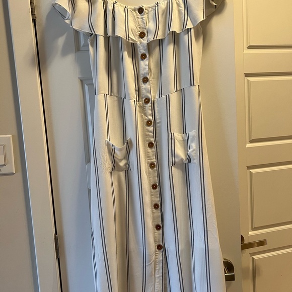 Striped Button Up Off The Shoulder Dress Women’s M - Picture 3 of 8